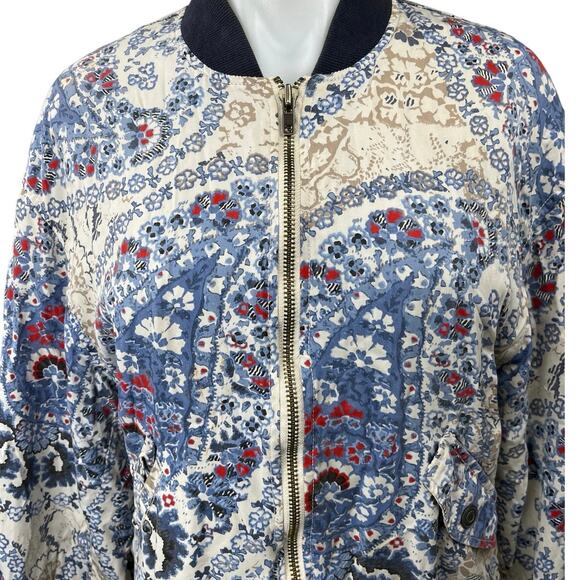 Free People Women's Blue Multicolor Floral Paisley Quilted Bomber Coat Jacket S - Picture 3 of 5